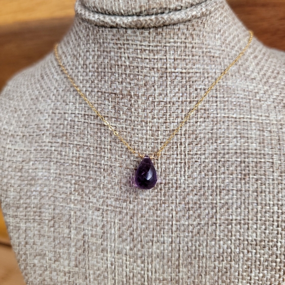 Amethyst Necklace Minimalist Crystal Gemstone February Birthstone - Picture 3 of 5
